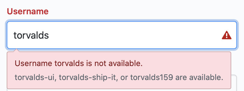 GitHub sign up error: username is already taken